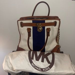 Brown, Blue and Cream Michael Kors Tote Bag